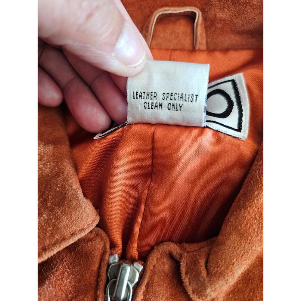 Women s Vintage Suede Clio Full Zip Up Jacket Orange Size 10 Padded Shoulders - Picture 3 of 16